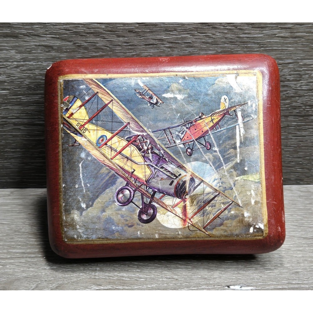 Vintage WWI Biplane Airplane Ceramic Keepsake Trinket Box Aviation Pilot Decor
